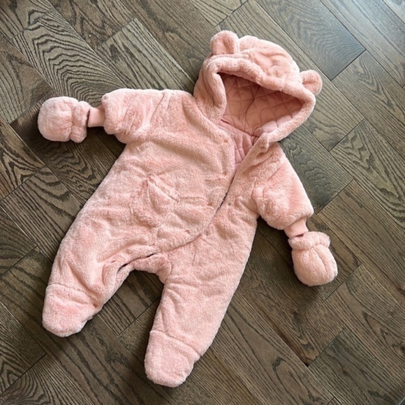 Urban Republic Other - Urban Republic Baby Girl's Faux Fur Lined Hooded Quilted Footie bunting baby